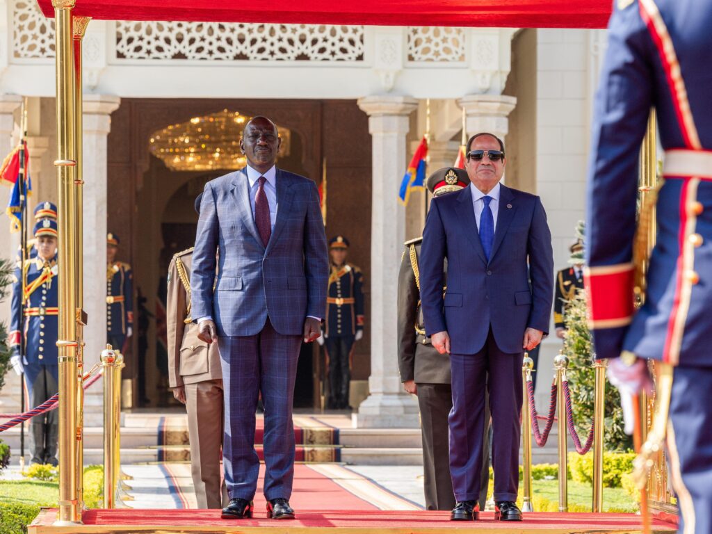 President William Ruto Welcomed By Egyptian President Abdel Fattah El-Sisi At The Presidency Headquarters In Cairo