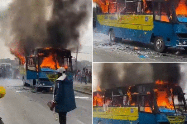 Mob Burns Bus After Fatal Accident Involving A Rider In Donholm, Nairobi