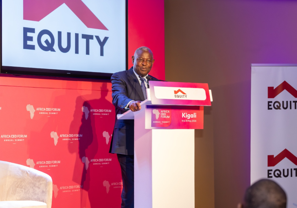 Equity Group Managing Director and CEO, Dr. James Mwangi addresses guests during the tech-themed breakfast hosted by Equity Group on the sidelines of the ongoing Africa CEO Forum.